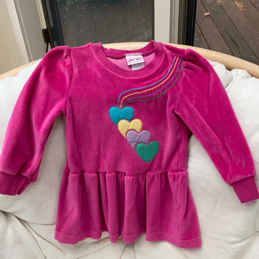 Absolutely Precious Piccolo Hot Pink Drop Waist Dress with Multicolored Hearts
